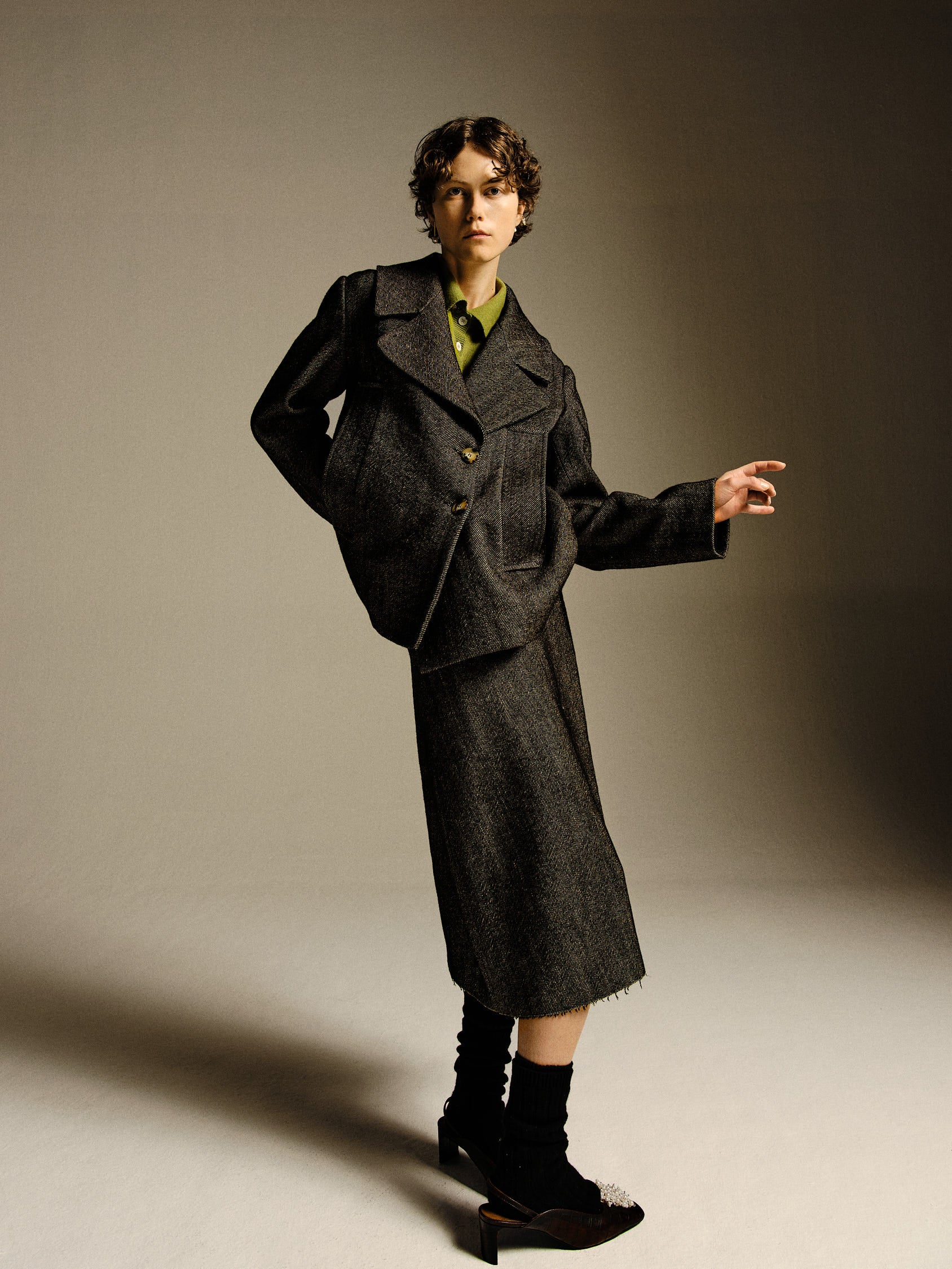 GEORGE COAT CROPPED / BLACK TEA