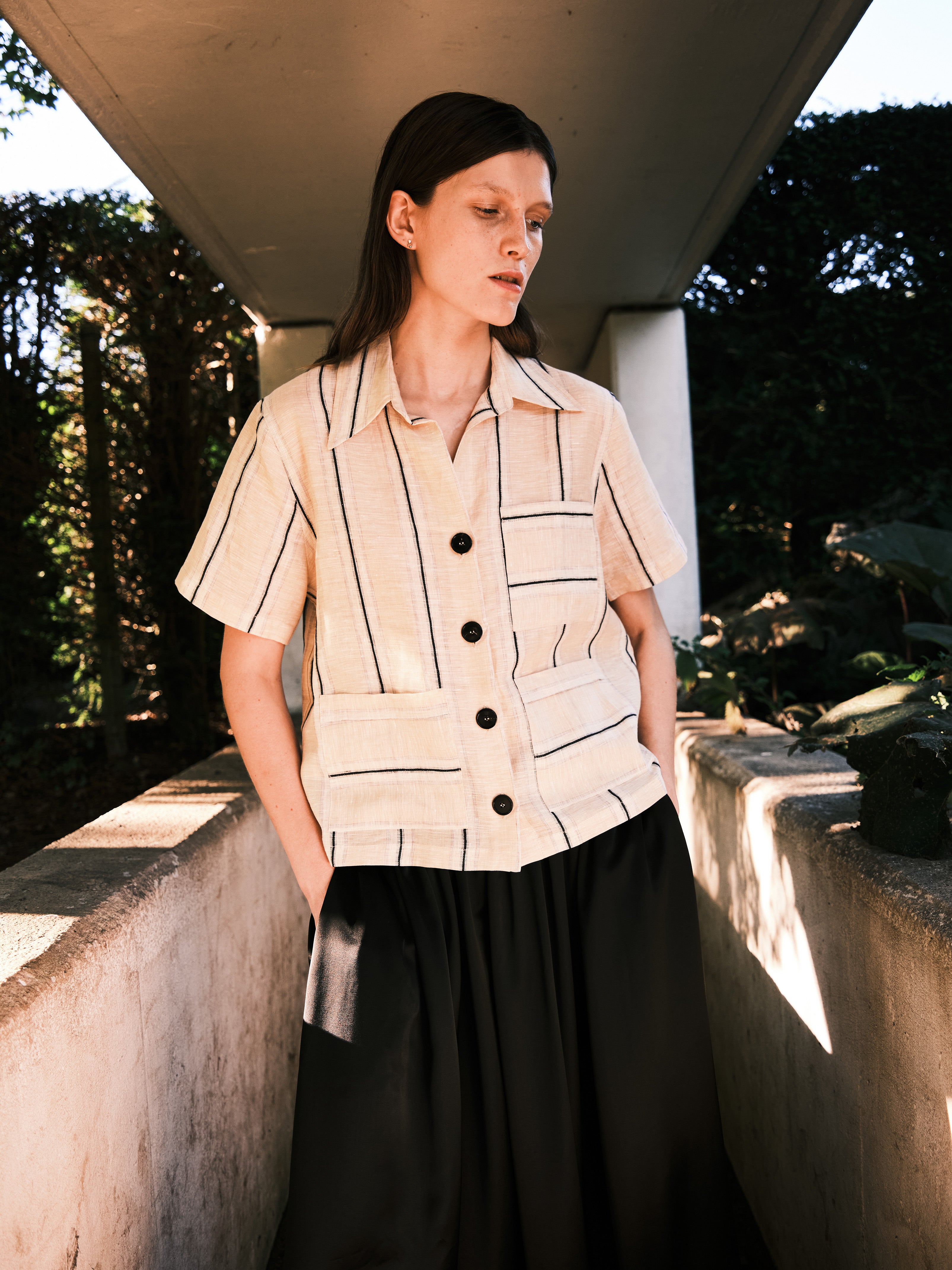 LAURENT SHIRT / NATURAL-WHITE-BLACK STRIPE