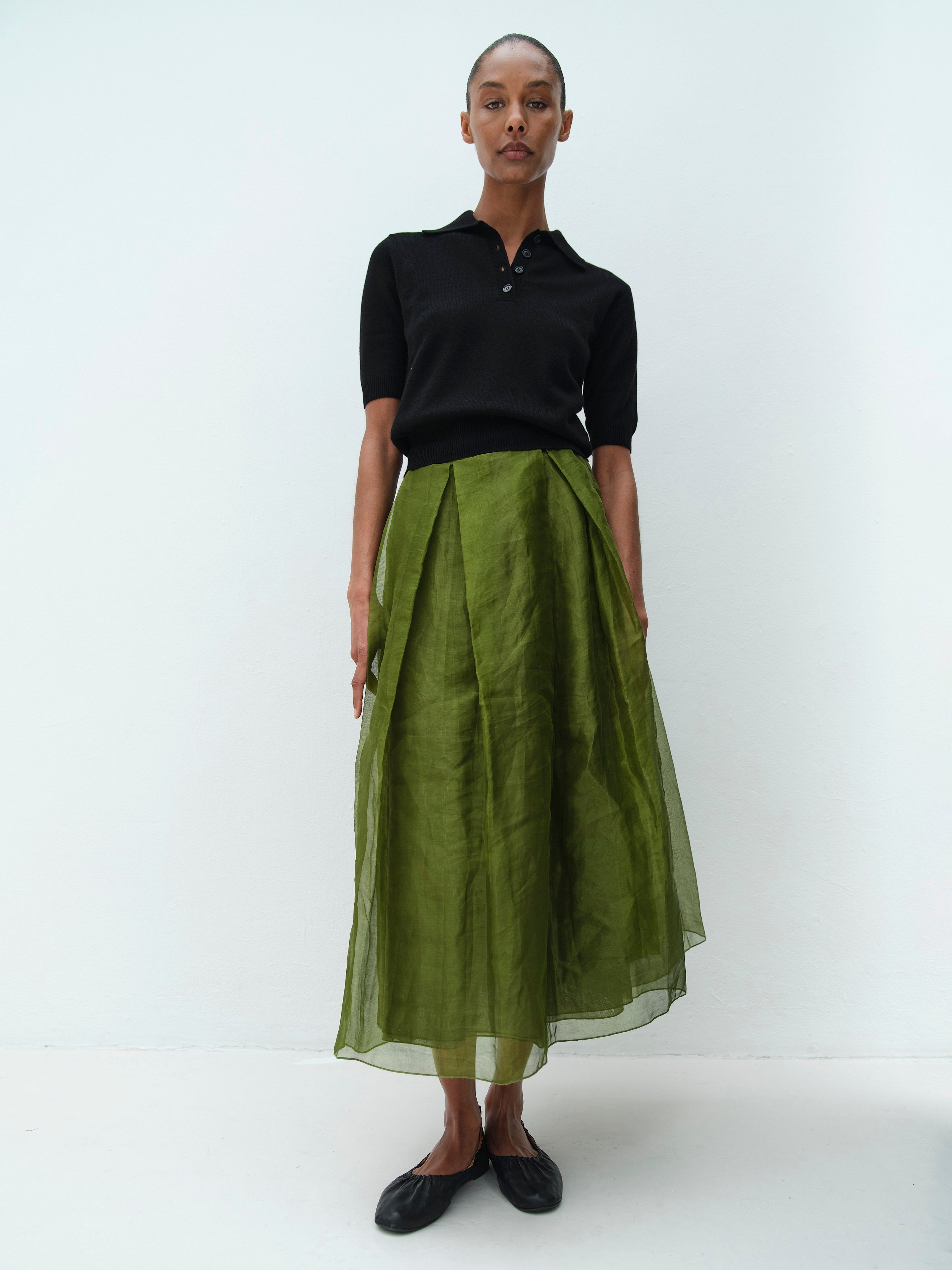PARK LANE SILK SKIRT / OLIVE