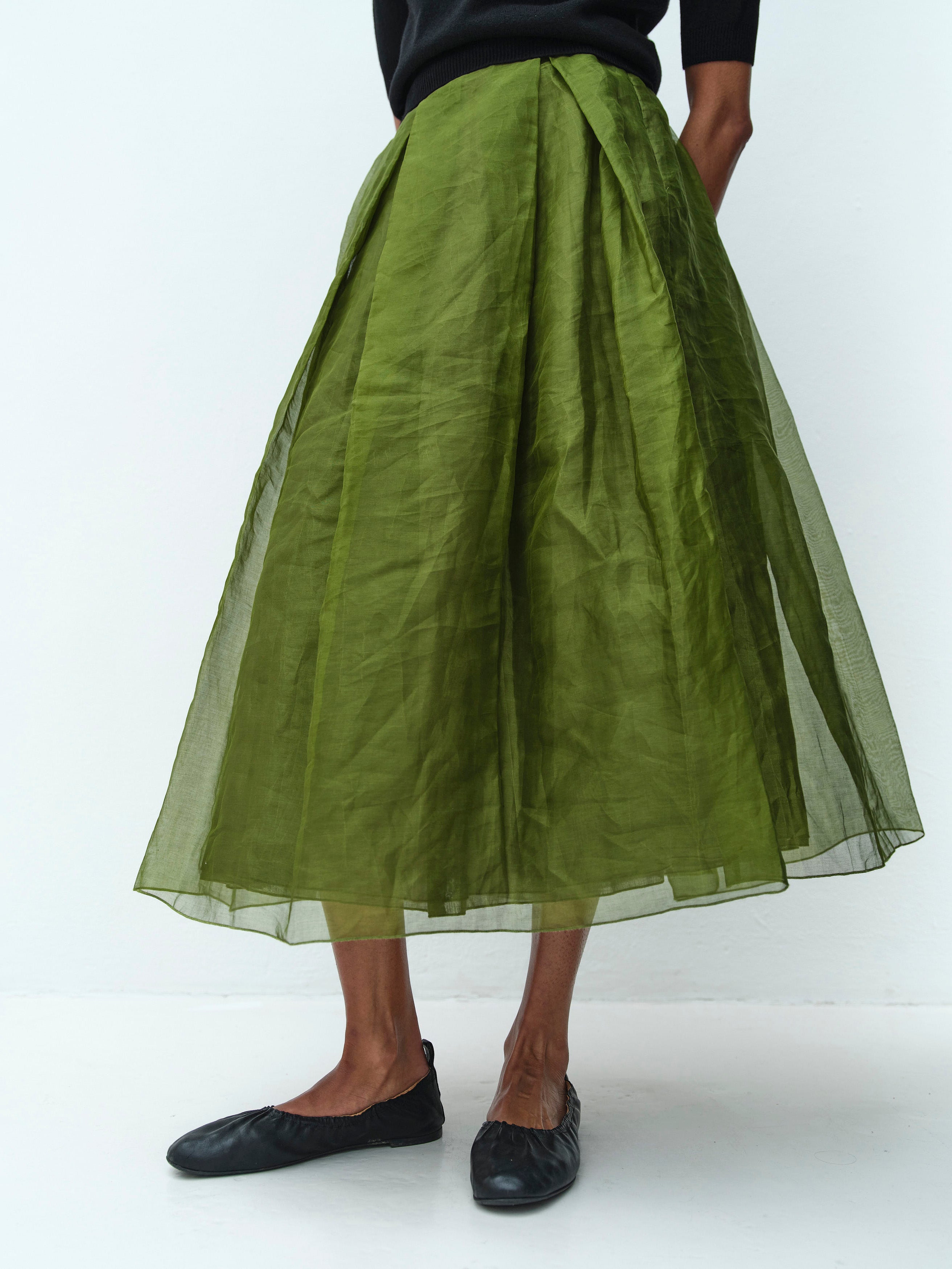 PARK LANE SILK SKIRT / OLIVE